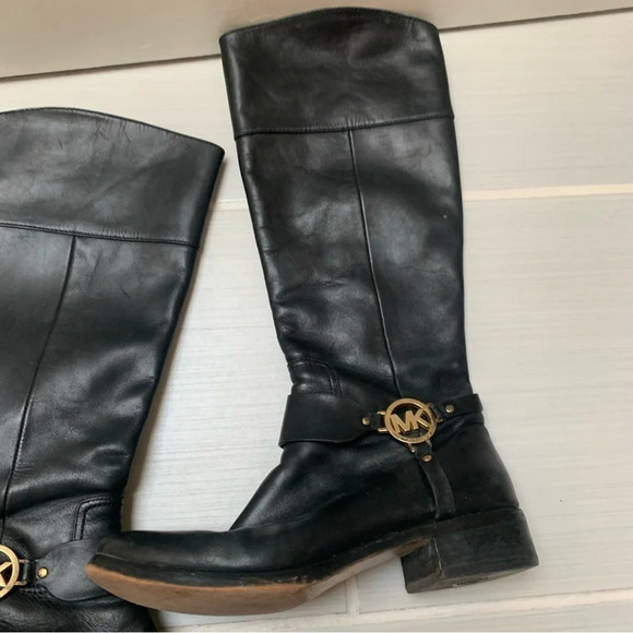 Michael Kors Black Gold Tall Leather Riding Boots Equestrian 10 - Picture 10 of 15